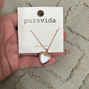 Pura Vida Rose Gold Heart Locket Necklace with White Pau Shell Center